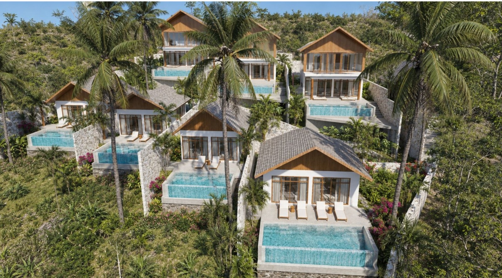 Shipwrekd Sunset Collection, Nusa Ceningan: Bird's-eye view of the Sunset Collection villas