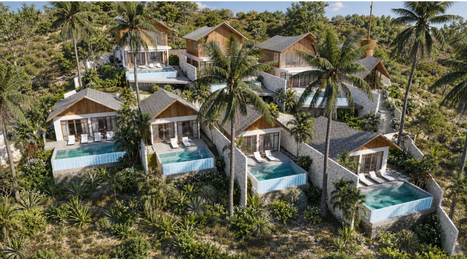 Shipwrekd Sunset Collection, Nusa Ceningan: Sunset Collection villas from above