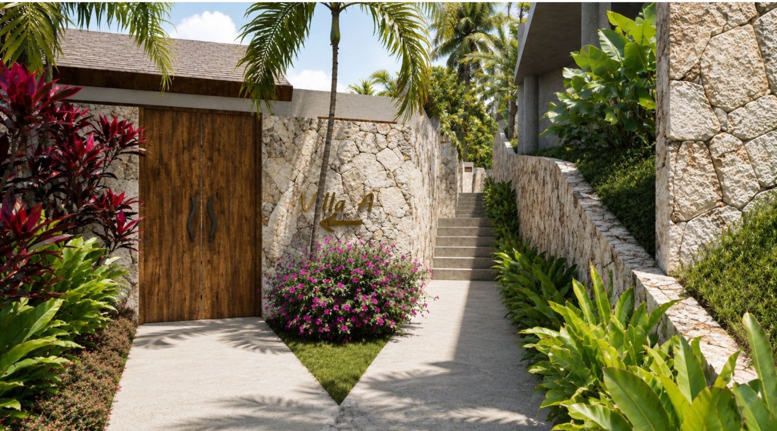 Shipwrekd Sunset Collection, Nusa Ceningan: Stone-walled entrance path to a villa